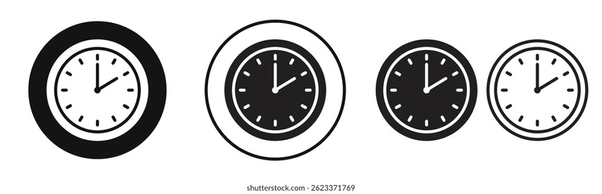 Dois ícones de relógio definidos em preto sólido e estilo de linha de traçado