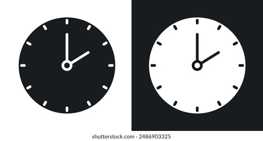 Clock two vector icon set in solid black and white color