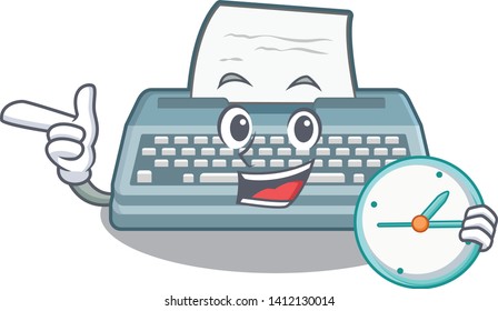 With clock typewriter isolated with in the cartoon