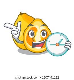 With clock ugli in the mascot fruit basket