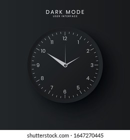Clock UI in Dark Mode. Simple, elegant, and minimalist. For website or apps design. Vector Illustration