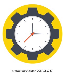 
A clock under gear, project deadline concept flat icon
