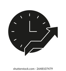 Relógio Com Ícone Sólido De Seta Para Cima. Símbolo de Silhueta de Crescimento e Gerenciamento de Tempo. Melhoria Da Eficiência E Da Produtividade Dos Negócios. Ilustração de vetor isolada.