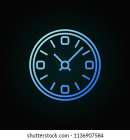 Clock vector blue line icon. Time concept linear sign or design element on dark background