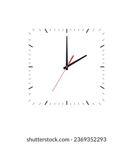 Clock vector. Classic black and white square wall clock vector. Clock face vector illustration