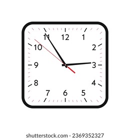 Clock vector. Classic black and white square wall clock vector. Clock face vector illustration