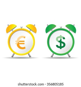 clock vector with euro and dollar illustration