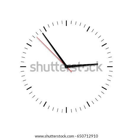 Clock vector . Flat. Classic black and white round wall clock isolated on white. Clock face with shadow on white background. Vector illustration