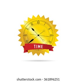 clock vector with gold and red ribbon