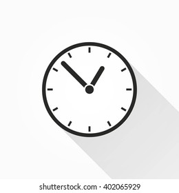 Clock   vector icon with long shadow. Illustration isolated on with background for graphic and web design.  