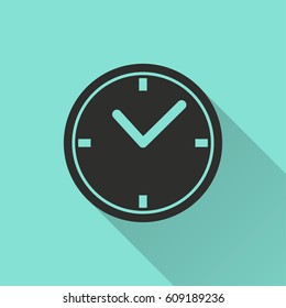 Clock vector icon with long shadow. Illustration isolated for graphic and web design.