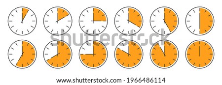 Clock vector icon. Set of round clocks faces showing different time. Time sumbol isolated. Vector illustration.	