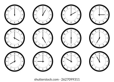 Clock Vector Icon Set Showing Different Times of Day