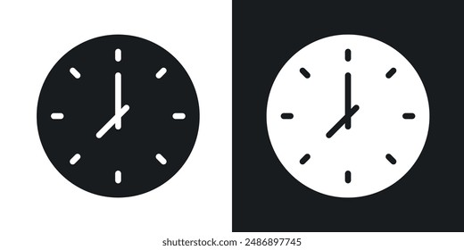 Clock vector icon set in solid black and white color