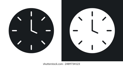 Clock vector icon set in solid black and white color