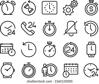clock vector icon set such as: perfect, backup, worker, accessory, motion, noise, looking, alarmclock, up, competition, organization, race, factory, target, mechanics, timetable, teamwork, mute