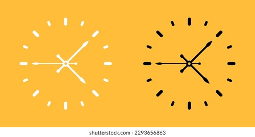 Clock vector icon set. Wall clock template. Time stamps vector set. Countdown vector. Clock concept style on a yellow background. Office clocks set vector.