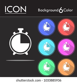 Clock vector icon, time symbols vector vector isolated on six color background.