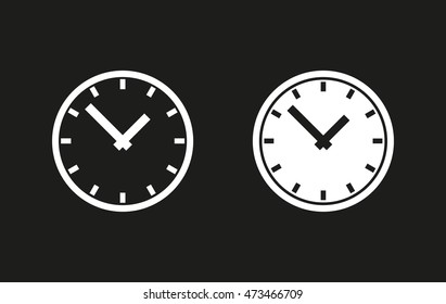 Clock vector icon. White illustration isolated on black background for graphic and web design.
