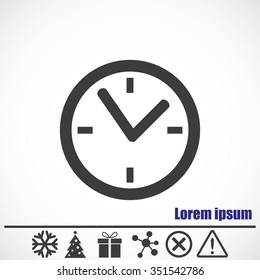 Clock vector icon.Bonus icons: snowflake, Christmas tree,gift,molecule,delete icon and Hazard warning attention sign.