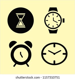 clock vector icons set. with alarm, watch, watch face and hourglass in set
