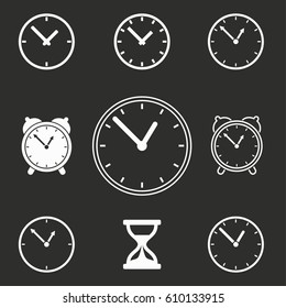 Clock vector icons set. Illustration isolated for graphic and web design.