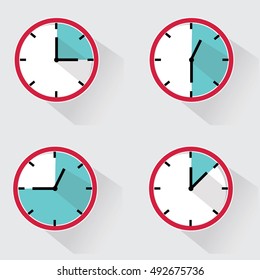 Clock vector icons. Time countdown vector set. Flat style illustration.