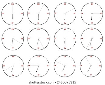 Clock vector illustration, alarm with minutes indicator (06.00)