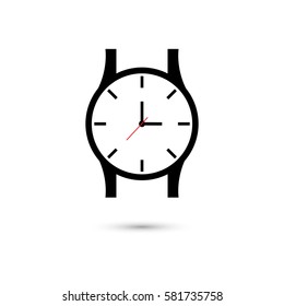 Clock vector illustration icon with shadow on white background