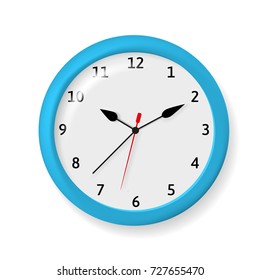 A clock vector illustration. Instrument for showing and measuring time. A blue object isolated on a white background.