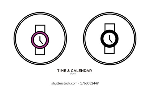 Clock vector illustration lineal color and filled design