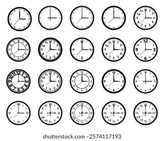 clock vector set. time, hours, minutes, seconds, symbols, icons