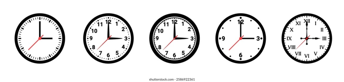 clock vector set. time, hours, minutes, seconds, symbols, icons