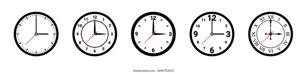 clock vector set. time, hours, minutes, seconds, symbols, icons