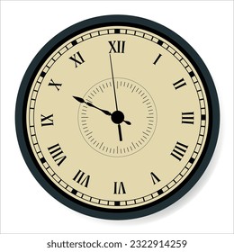 Vector de reloj simple icono único con reloj de pared redondo blanco y negro aislado en blanco. El reloj de la pared muestra las ocho en punto y el reloj numérico romano.