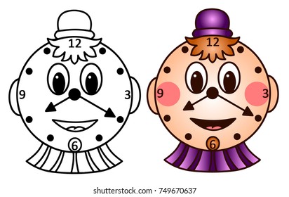 Clock vector smile funny face colored illustration sketch 