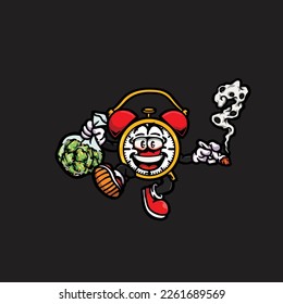 clock vector smoking joint hold nug weed cartoon