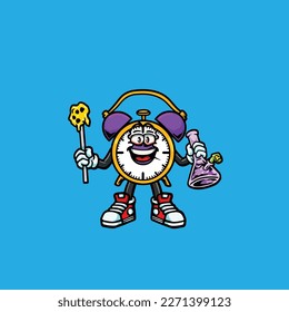clock vector smoking joint hold nug weed cartoon