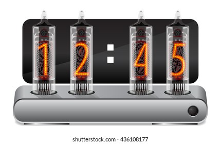 Clock with vintage vacuum tube display. Vector illustration