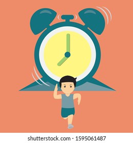 a clock waking a man up for running cartoon vector