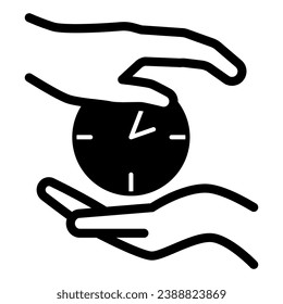 Clock, watch, hand, love, time management, care solid icon, dating concept, timepiece vector sign on white background, glyph style icon for mobile concept and web design. Vector graphics