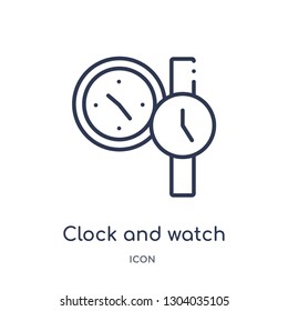 clock and watch icon from tools and utensils outline collection. Thin line clock and watch icon isolated on white background.
