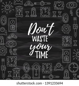 Clock watch icons doodle square frame design vector illustration
