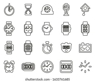 Clock Or Watch Icons Thin Line Set Big