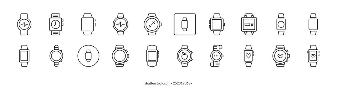 Reloj y reloj de línea Icon Set. Trazo Editable. Pictograma lineal minimalista para el diseño de tarjetas, App, Anuncios, publicaciones