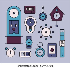 clock watch line icons vector illustration flat design