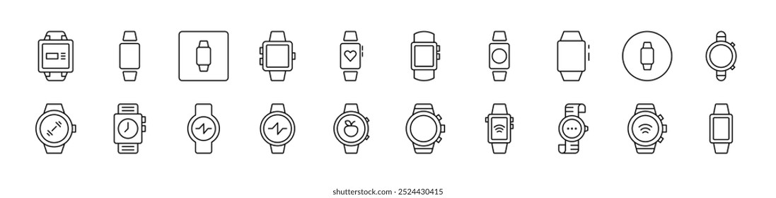 Colección de iconos de línea de Web de contorno de reloj y reloj. Trazo Editable. Pictograma lineal minimalista para el diseño de tarjetas, App, Anuncios, publicaciones