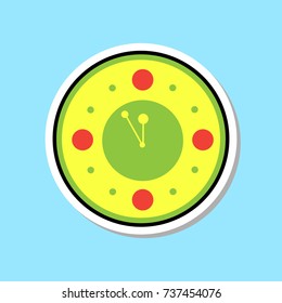 Clock Watch Showing Midnight Icon Christmas Decoration Sticker Concept Flat Vector Illustration