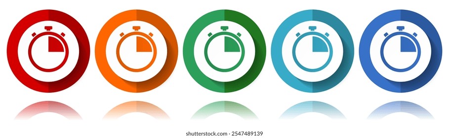 Clock, watch, stopwatch vector icons, flat icon set for logo design, webdesign and mobile applications, colorful web button collection in eps 10