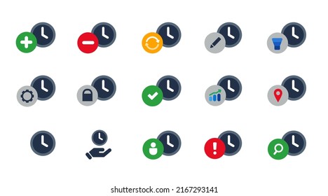 Clock watch symbol of time alarm icon set collection